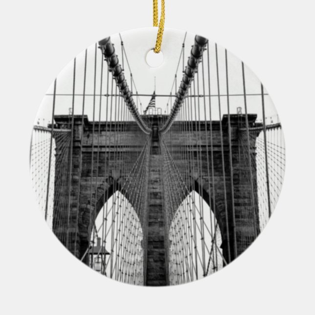 Ornement Rond En Céramique Black White Brooklyn Bridge New York (Devant)