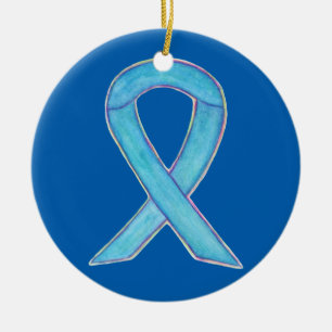 Ornement Rond En Céramique Bleu de sensibilisation Ruban d'art personnalisé o