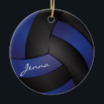 Ornement Rond En Céramique Bleu foncé et noir Personnaliser le volley-ball<br><div class="desc">do-it-yourself Personnalisez l'ornement de volley-ball avec votre nom. ⭐ Ce Produit est 100% Personnalisable. Les graphiques et / ou le texte peuvent être ajoutés, supprimés, déplacés, redimensionnés, changés autour, tournés, etc... 99% de mes designs dans mon magasin sont faits en couches. Cela vous permet de redimensionner et de déplacer facilement...</div>