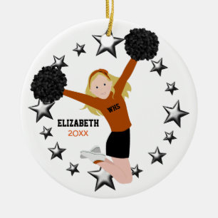 Ornement Rond En Céramique Blonde Pom-pom girl Pom Poms en orange et noir