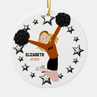 Ornement Rond En Céramique Blonde Pom-pom girl Pom Poms en orange et noir