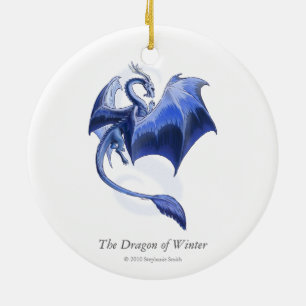 Ornement Rond En Céramique Blue Winter Dragon Imaginaire Nature Art