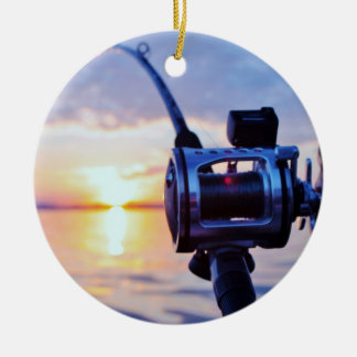 Ornement Rond En Céramique Bobine de pêche au coucher du soleil