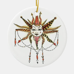 Ornement Rond En Céramique Boho Soleil