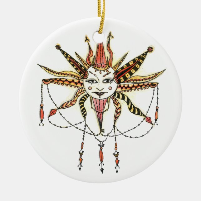Ornement Rond En Céramique Boho Soleil (Devant)