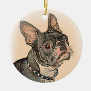 Ornement Rond En Céramique Boston Terrier