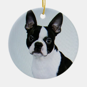 ORNEMENT ROND EN CÉRAMIQUE BOSTON TERRIER ORNAMENT