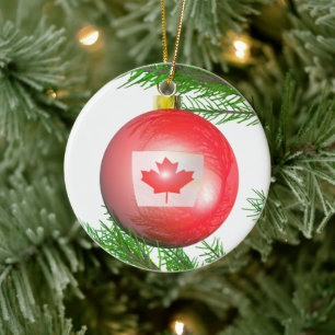 Ornement Rond En Céramique Boule d'arbre de Noël canadienne