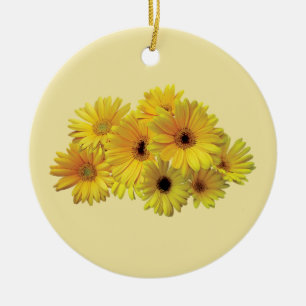 Ornement Rond En Céramique Bouquet de marguerites jaunes