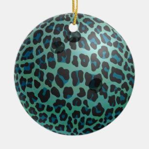 Ornement Rond En Céramique Bowling Ball Leopard Turquoise