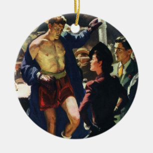 Ornement Rond En Céramique Boxe de sports vintages, Boxer quittant la ceintur