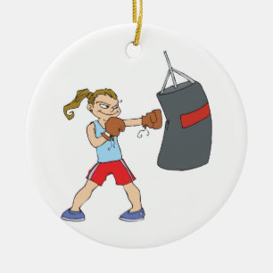 Ornement Rond En Céramique boxe fille punching sac