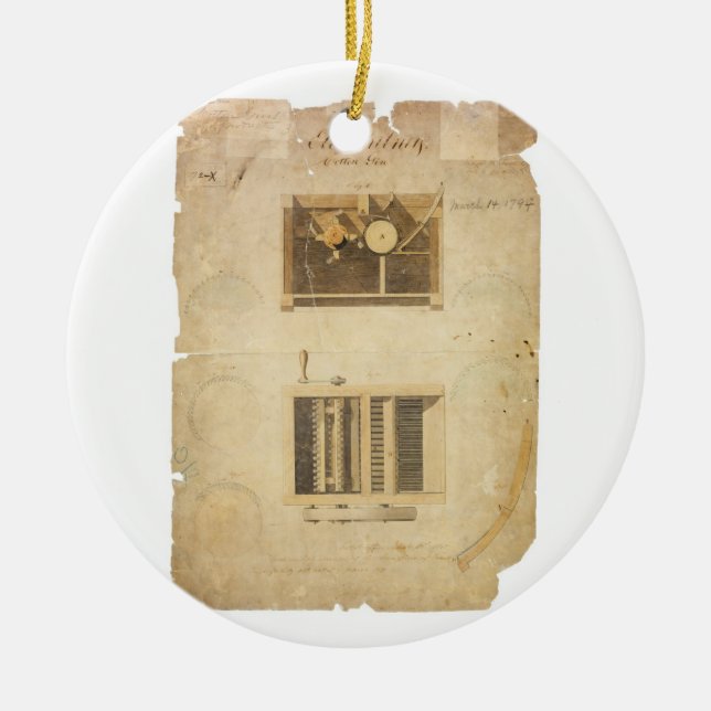 Ornement Rond En Céramique Brevet d'Eli Whitney pour le genièvre de coton en (Devant)