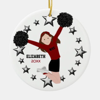 Ornement Rond En Céramique Brunette Pom-pom girl Pom Poms En Rouge Et Noir