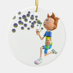 Ornement Rond En Céramique Bulles de soufflement de garçon de bande dessiné