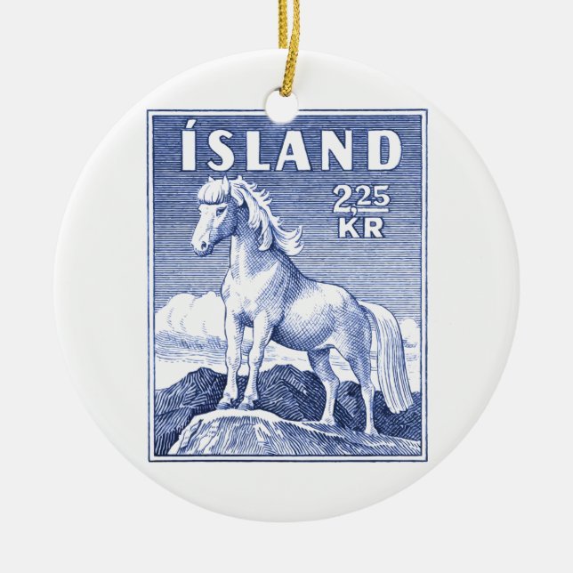 Ornement Rond En Céramique Cachet d'embarquement de chevaux islandais 1958 (Devant)