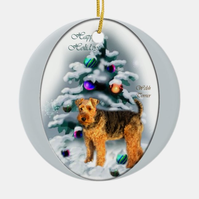 Ornement Rond En Céramique Cadeaux de Noël Welsh Terrier (Devant)