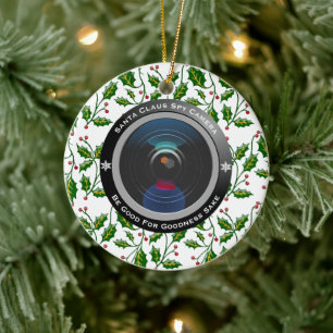 Ornement Rond En Céramique Caméra d'espionnage du Père Noël