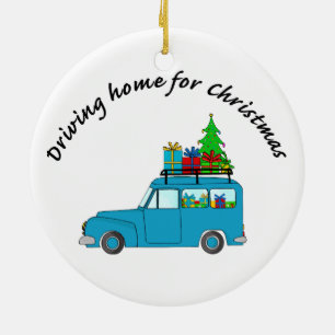 Ornement Rond En Céramique Camion "Conduire à la maison pour Noël" avec cadea