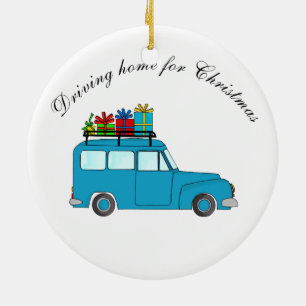 Ornement Rond En Céramique Camion "Conduire à la maison pour Noël" avec cadea