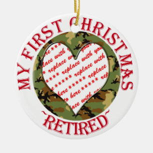 Ornement Rond En Céramique Camouflage militaire Cadre photo de Noël retraité