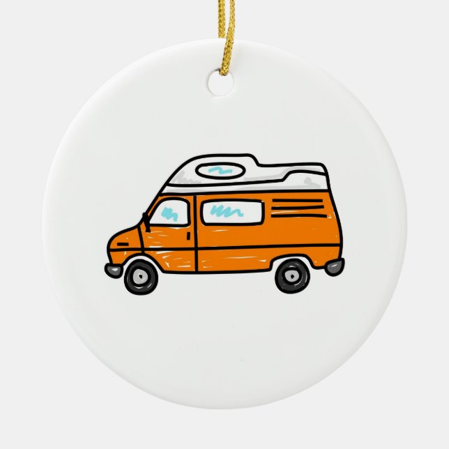 Ornement Rond En Céramique Campervan orange (Devant)