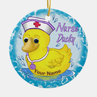Ornement Rond En Céramique Canard infirmière mignonne