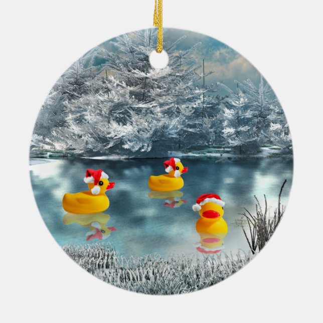 Ornement Rond En Céramique Canard Noël (Dos)