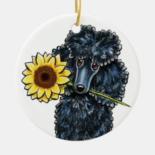 Ornement Rond En Céramique Caniche miniature noir ensoleillé personnalisé