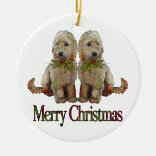 Ornement Rond En Céramique Caniche, Noël d'or de couples de griffonnage : Art