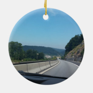 Ornement Rond En Céramique Car Holiday Mountains