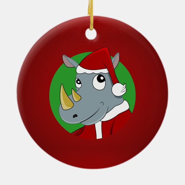 Ornement Rond En Céramique Caricature de rhinocéros de Noël (Dos)