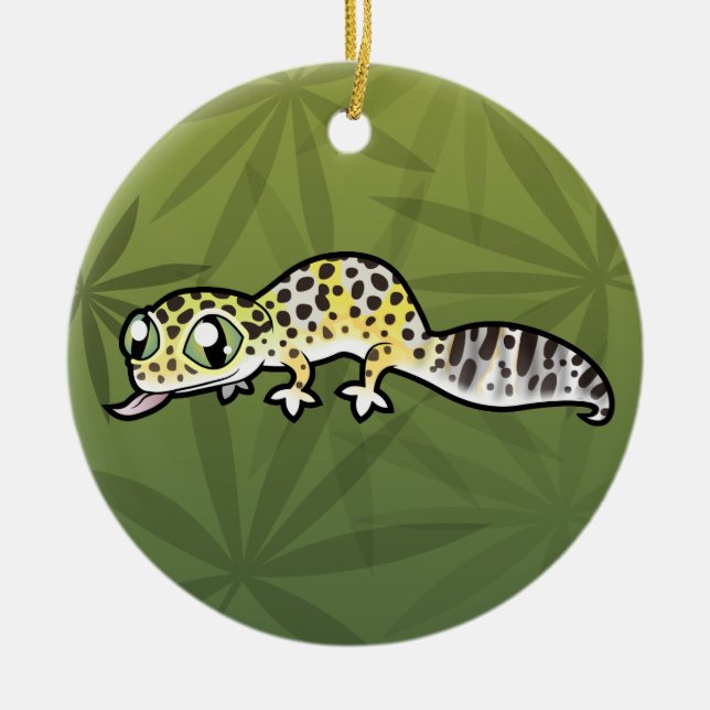 Ornement Rond En Céramique Caricature Leopard Gecko (ajoutez votre propre mes (Devant)