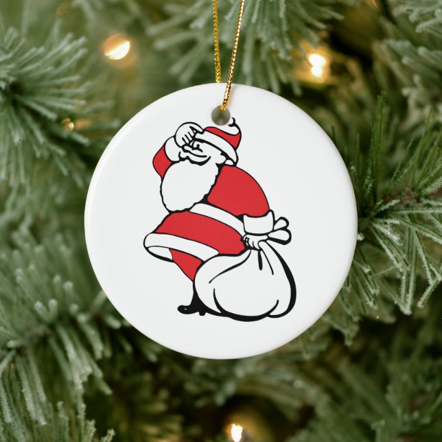 Ornement Rond En Céramique Caricature Noël Jolly Père Noël, sac de jouets (Arbre)