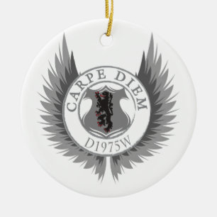 Ornement Rond En Céramique Carpe Diem avec Crest, Wings & Lyon