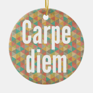Ornement Rond En Céramique Carpe diem Saisir Le Jour Triangles Colorés