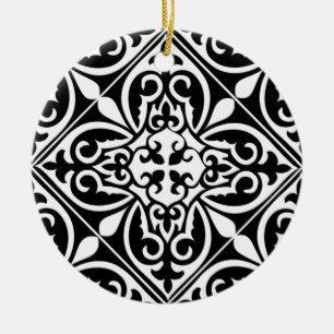 Ornement Rond En Céramique Carrelage marocain - noir avec arrière - plan blan