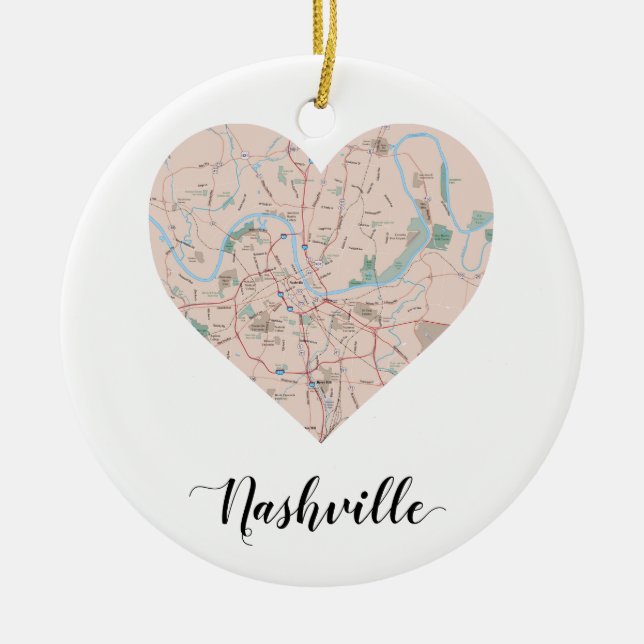 Ornement Rond En Céramique Carte cardiaque de Nashville (Devant)