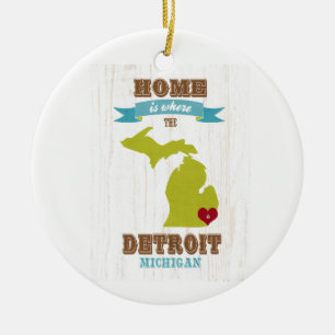 Ornement Rond En Céramique carte de Detroit, Michigan - à la maison est où