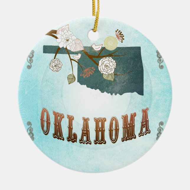 Ornement Rond En Céramique Carte de l'Oklahoma avec de beaux oiseaux (Devant)
