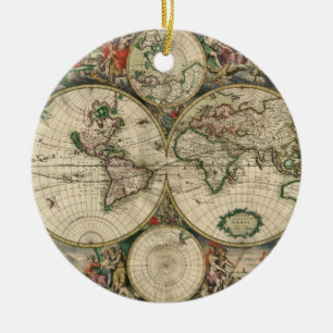Ornement Rond En Céramique Carte du Vieux-monde