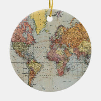 Ornement Rond En Céramique Carte générale vintage du monde