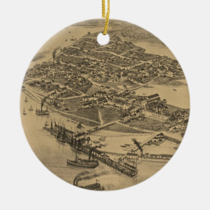 Ornement Rond En Céramique Carte imagée vintage de clé FL (1884) de cèdre