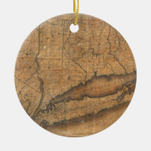 Ornement Rond En Céramique Carte vintage de Long Island et du Connecticut (18