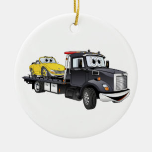Ornement Rond En Céramique Carton plat du camion à remorque noir