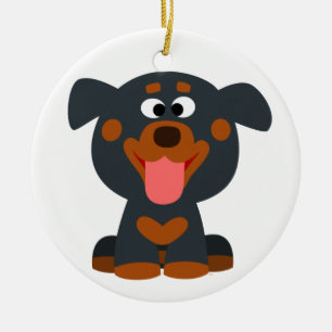 Ornement Rond En Céramique Cartoon mignon bébé Rottweiler Ornament