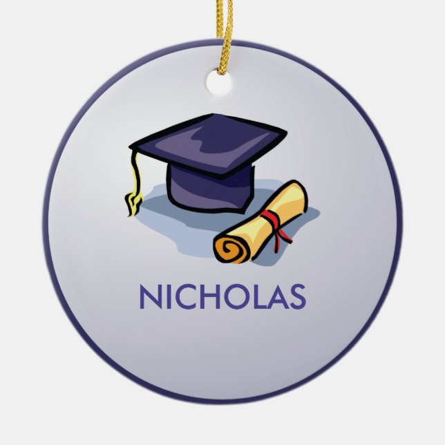 Ornement Rond En Céramique Casquette de diplôme passé présent futur sur le bl (Devant)