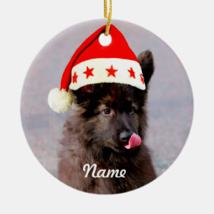 Ornement Rond En Céramique Casquette de Noël de chien berger allemand personn
