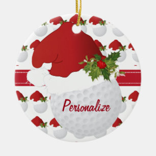 Ornement Rond En Céramique Casquette de Père Noël de boule de golf de sport