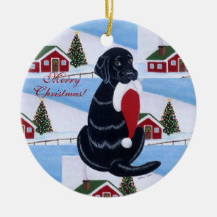 Ornement Rond En Céramique Casquette noir personnalisé de Père Noël de No